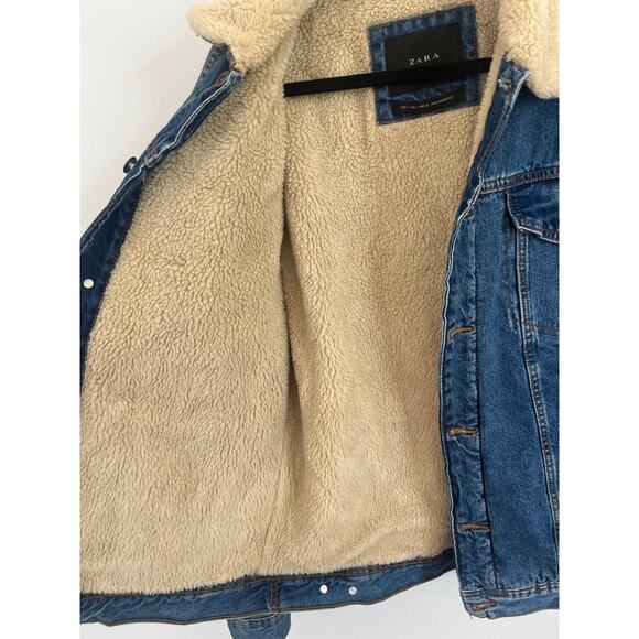 Zara Jacket Men L Blue Sherpa Lined Denim Trucker Coat Casual USA Style - Picture 5 of 5